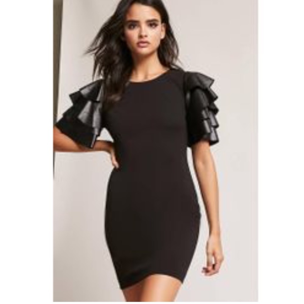 NWOT Faux Leather Ruffle Sleeve LBD